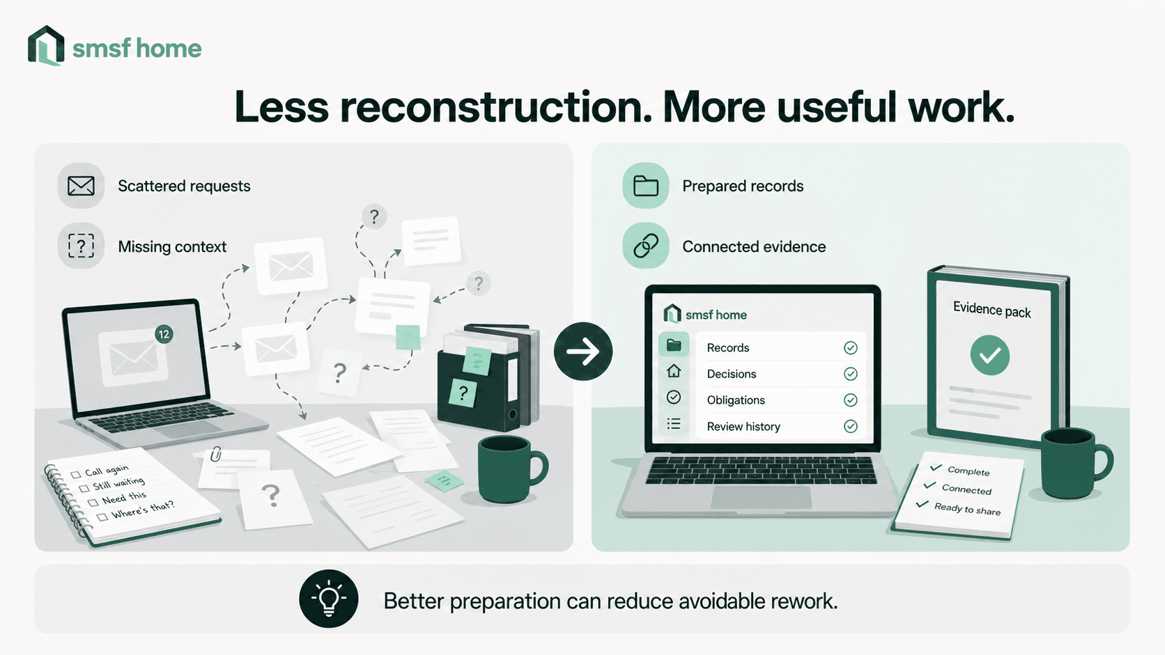 Organised SMSF records reducing reconstruction work and supporting more useful professional review.